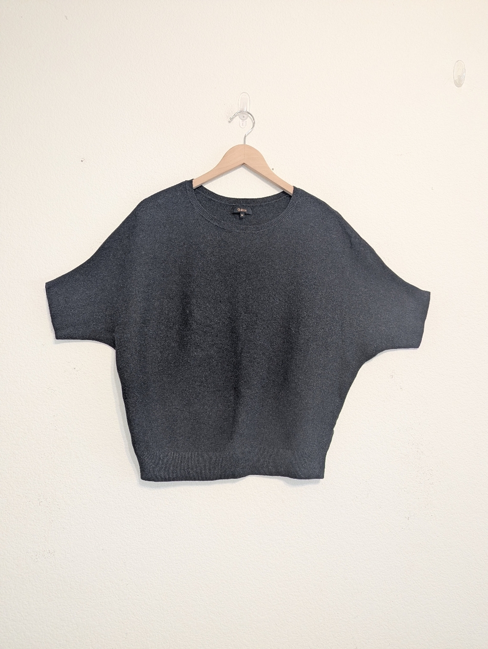 Quince Women Lightweight Cotton Cashmere Link-Stitch Dolman Sweater Black Top M